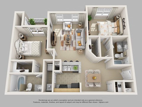 Floor plan for 2 beds, 2 baths, 1149 sqft